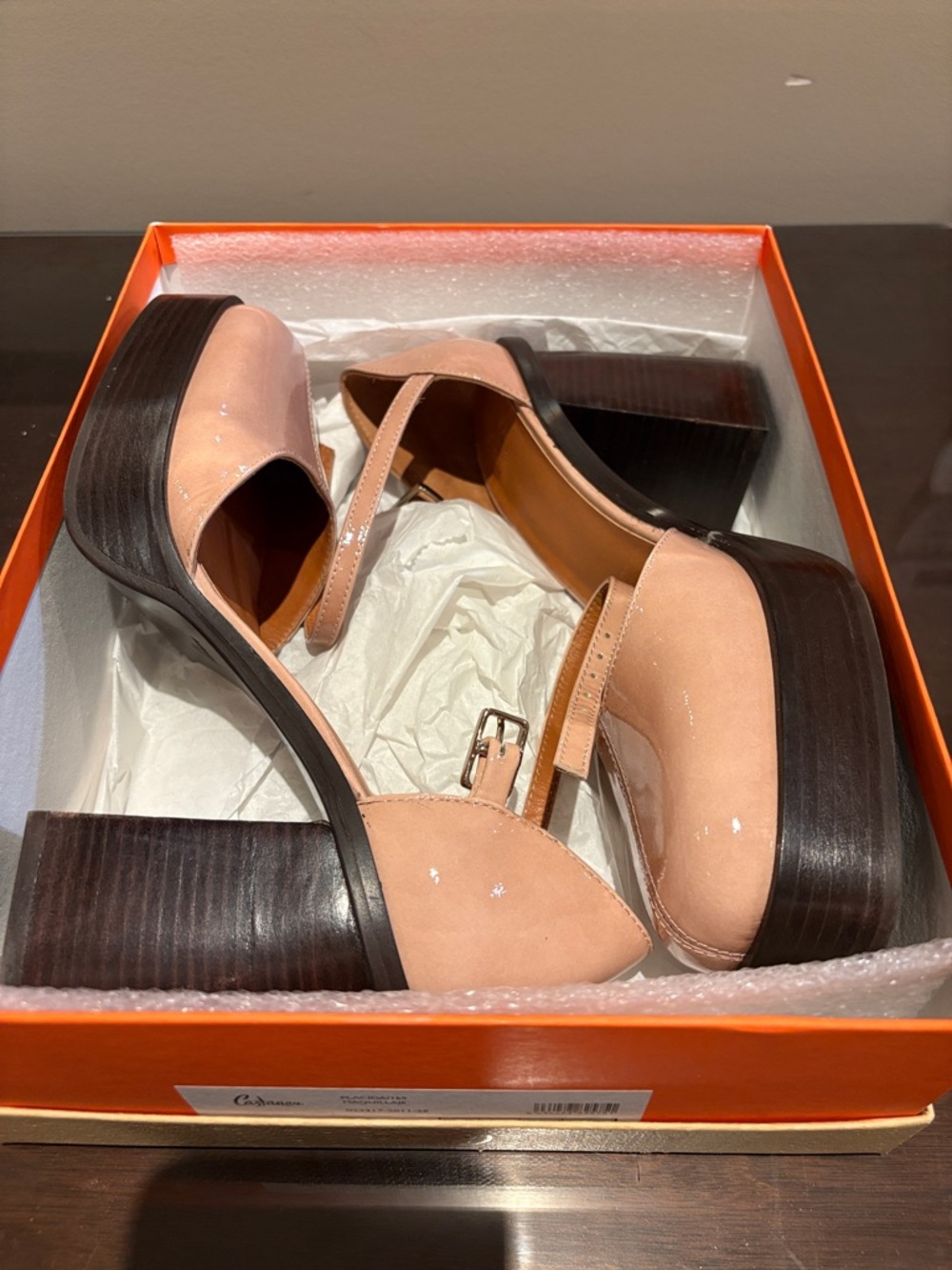 Castaner Nude Patent Mary Jane Block Heels